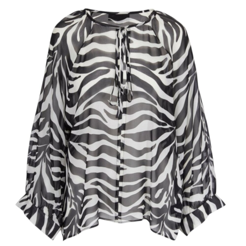 NILA LOTAN ACADIA SILK TIGER BLOUSE OLD MONEY MODERN CLASSIC LUXURY GLAM M
